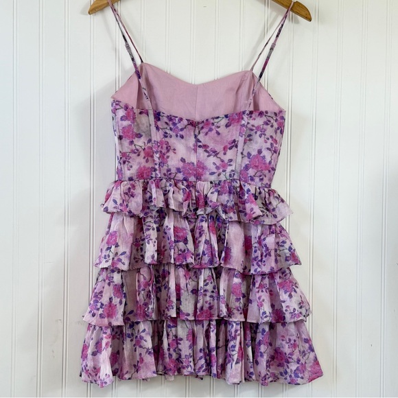 Bardot Adeli Lilac Floral Ruffle Mini Dress Size 4 / Small - Picture 7 of 13